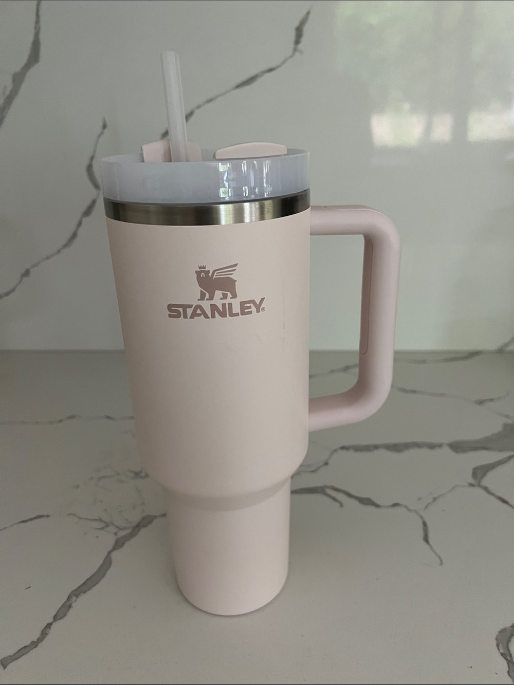 Stanley Travel Tumbler Mug in Light Pink with Handle